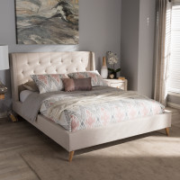 Baxton Studio CF8862-Light Beige-Full Adelaide Retro Modern Light Beige Fabric Upholstered Full Size Platform Bed